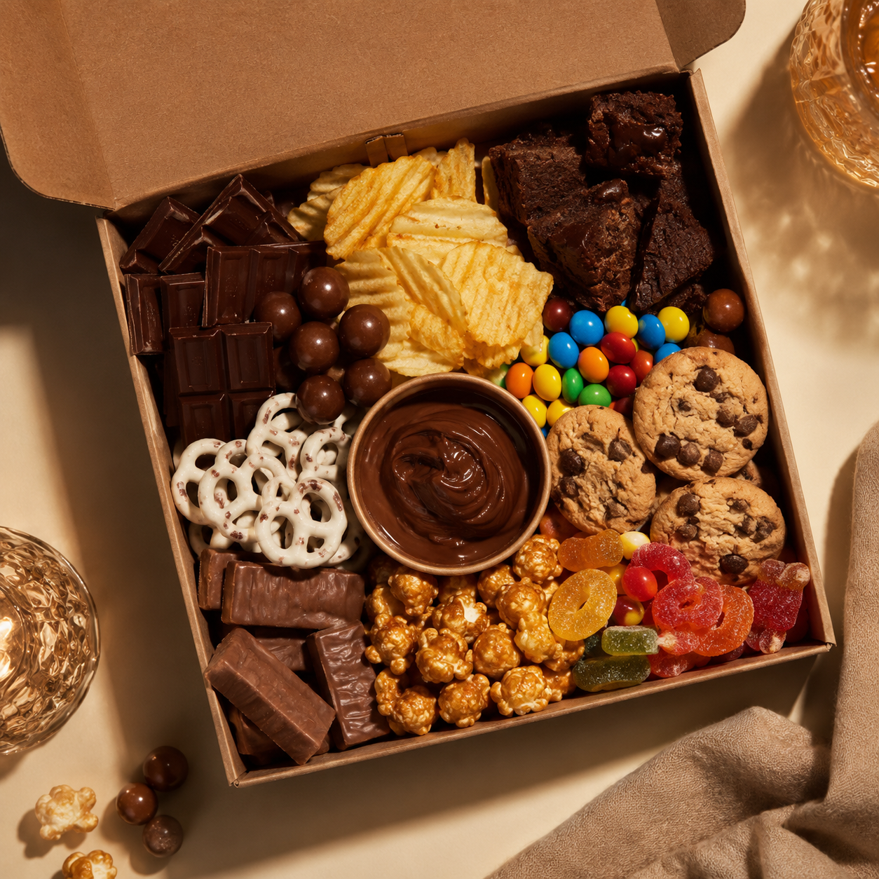 Late-Night Cravings Box — An indulgent chocolate, crisp and candy mix to treat yourself.