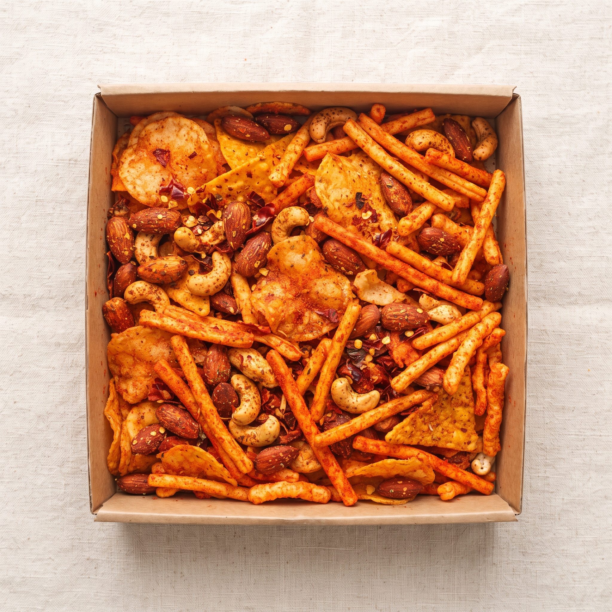 Spicy Heat Box — Chilli crisps, spicy nuts and hot crunchy sticks for heat seekers.